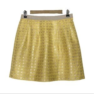 Ann Taylor LOFT Silver Mini Skirt yellow Metallic Polka Dot Lined Skirt Size 2